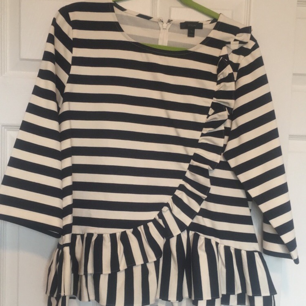 J Crew Stripe Ruffle Top XL
